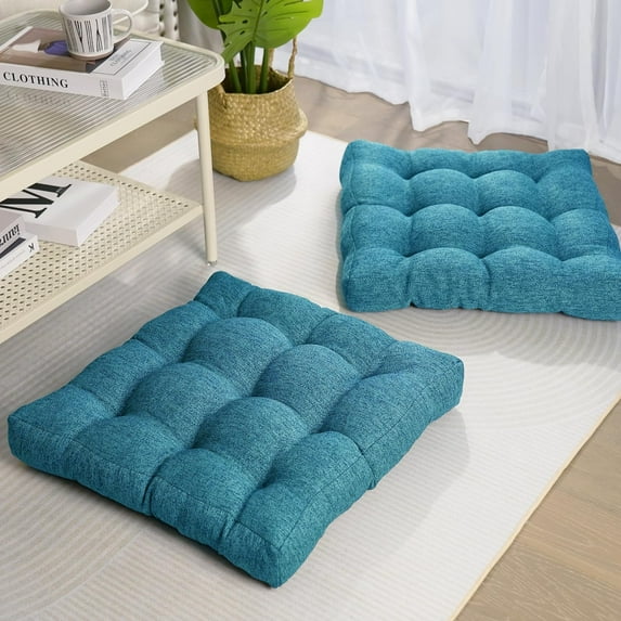 Floor Pillow Seating Cushions for Adults Set of 2 Sitting Large Square Pillow Memory Foam 20 x 20 x 4 Inch Teal