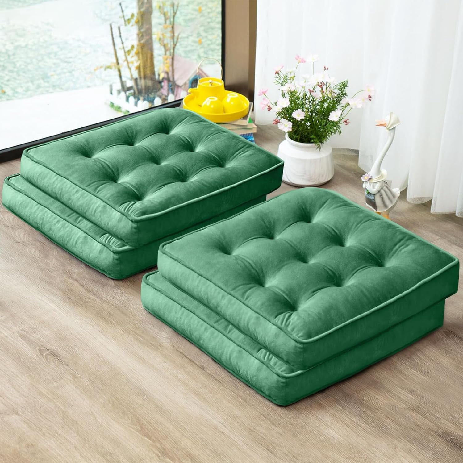 Floor Pillow Set of 4, Memory Foam Meditation Cushion, Floor Cushions ...