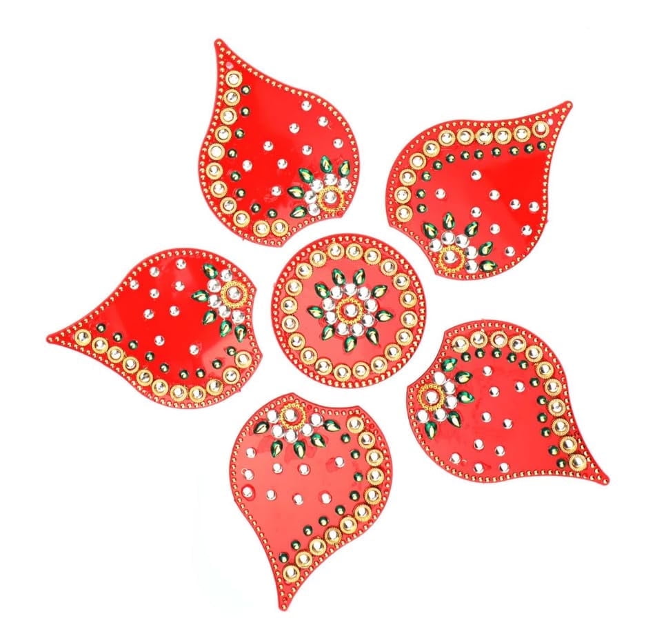 Designer Floor Rangoli Reusable Small Acrylic Rangoli Gift for Interior Floor Indian Traditional Festival of Lights Diwali Decorations Home Decor and New Year Return Gifting Gifts (Size:- 7") (Red)