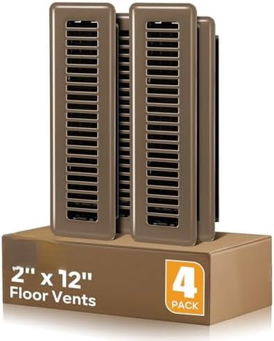 Floor Register 2x12, 4 Pack Floor Vent Covers for Home Floor Heavy Duty Steel Walkable Floor Vents Air Vent Covers for Sidewall and Floor, Brown