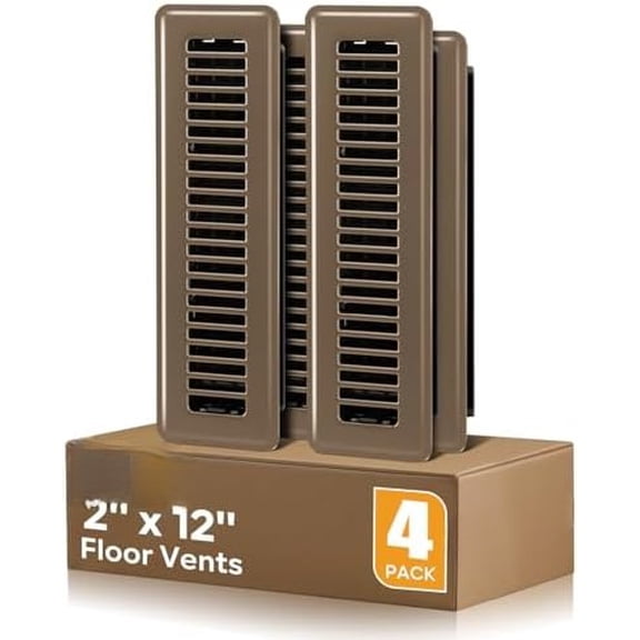 Floor Register 2x12, 4 Pack Floor Vent Covers for Home Floor Heavy Duty Steel Walkable Floor Vents Air Vent Covers for Sidewall and Floor, Brown