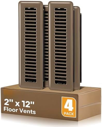 Floor Register 2x12, 4 Pack Floor Vent Covers for Home Floor Heavy Duty Steel Walkable Floor Vents Air Vent Covers for Sidewall and Floor, Brown