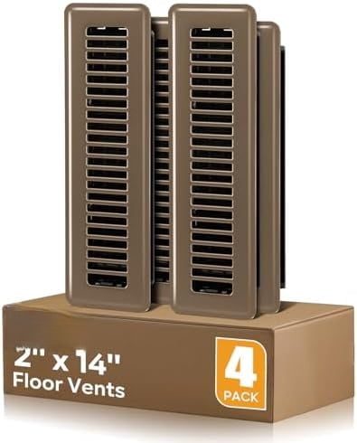 Floor Register 2x14, 4 Pack Floor Vent Covers for Home Floor Heavy Duty Steel Walkable Floor Vents Air Vent Covers for Sidewall and Floor, Brown