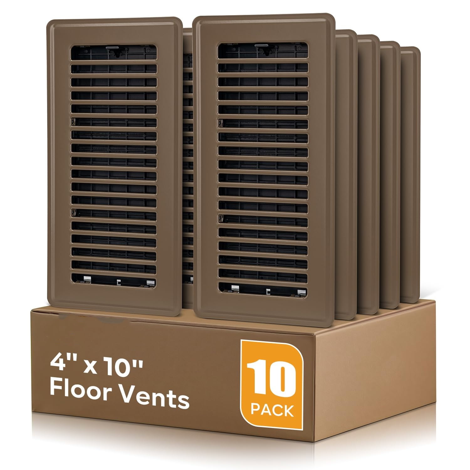 Floor Register 4x10, 10 Pack Floor Vent Covers Brown, Heavy Duty Steel Walkable Floor Vent, for Sidewall and Floor
