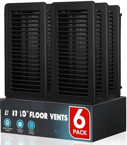 Floor Register 4x10, 6 Pack Black Floor Vent Covers, Heavy Duty Steel Walkable Floor Vents,Vent Covers for Home Floor