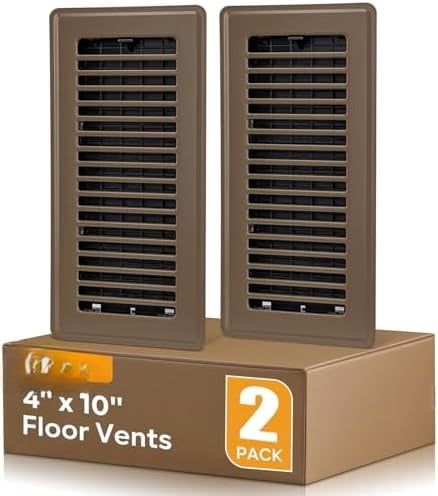 Floor Register 4x10, Floor Vent Covers Brown, 2 Pack Heavy Duty Steel Walkable Floor Grates, for Sidewall and Floor