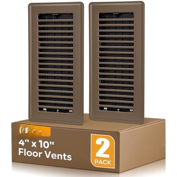 Floor Register 4x10, Floor Vent Covers Brown, 2 Pack Heavy Duty Steel Walkable Floor Grates, for Sidewall and Floor
