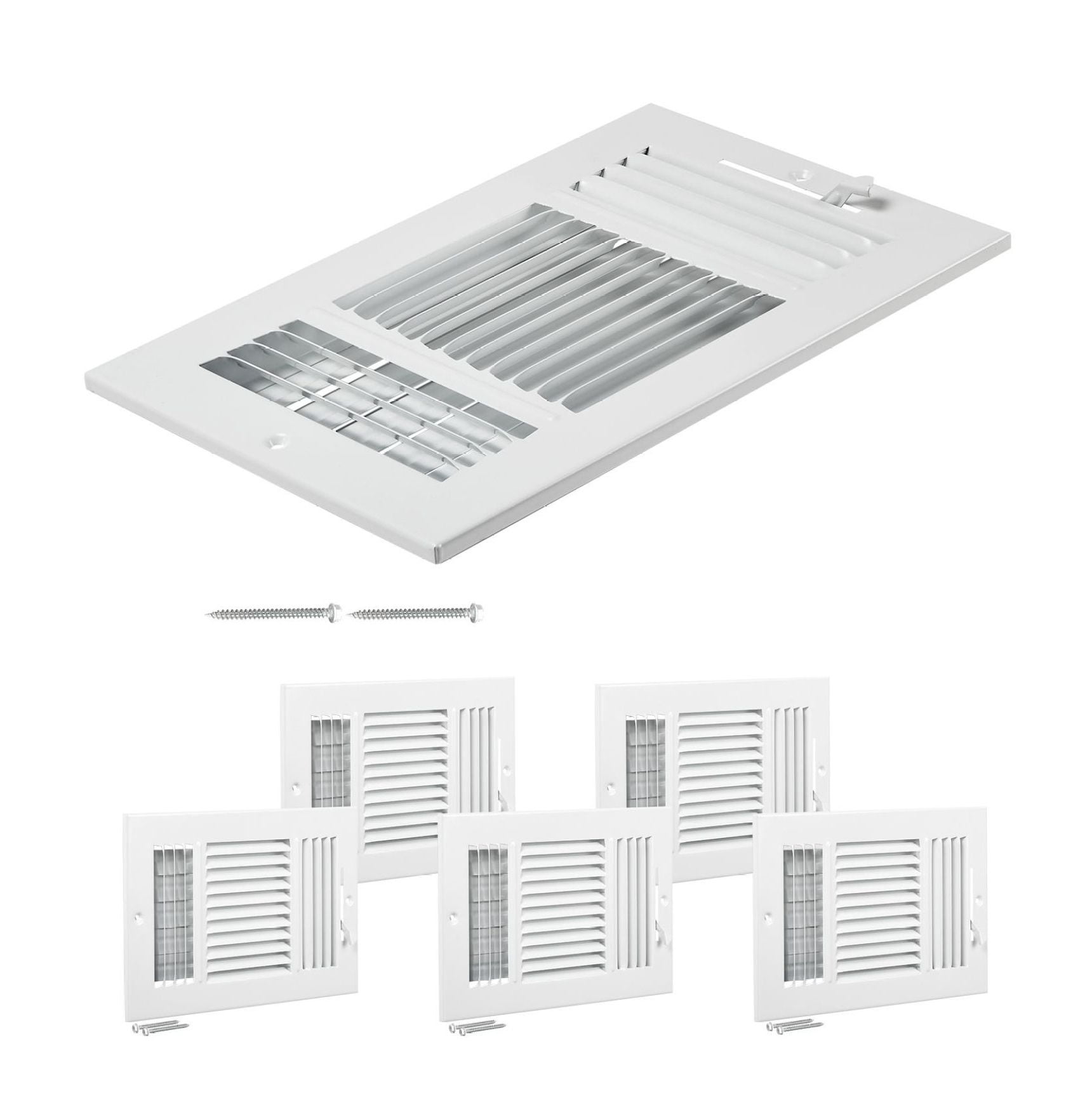 Floor Registers 6x10 Inch, 6-Pack HVAC Vents - Adjustable Metal Air Vent Grilles for Home & Office - Rustproof White Floor Vent Cover with Damper