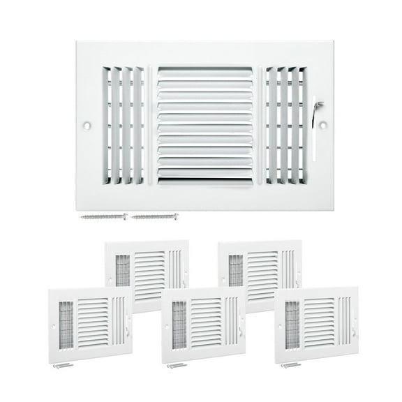 Floor Registers 6x10 Inch 6-Pack - White HVAC Floor Vents - Iron Air Vent Covers - 3-Way Adjustable Metal Grilles for Home & Office