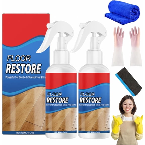 Floor Restore & Polishing Cleaner Spray, 150ml Wood Floor Restorer, Floor Restore Solution, High Shine & Deep Clean, Flooring Protection Agent for Tile, Shine Wood (2pcs A)