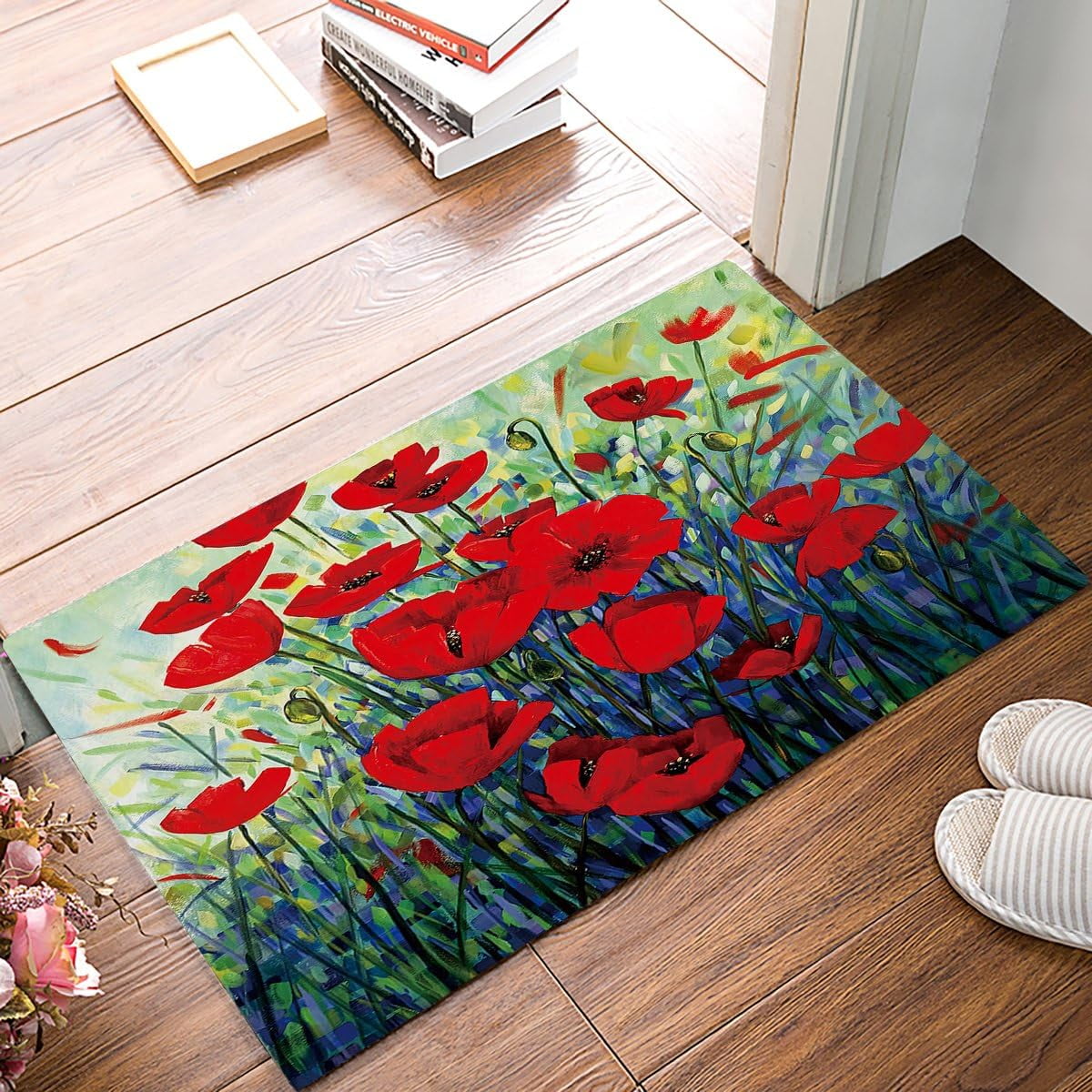 Floor Rug Bath Mats for Shower SquarePoppy Flower Painting Doormats