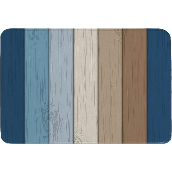 Floor Rug Blue Brown Ombre Indoor Door Mat, Absorbent Floor Mats Bathroom Rugs, Farmhouse Beige Wooden Striped Kitchen Doormat, Non Slip Doormat for Bedroom Bathroom Sink Patio 16"×24"