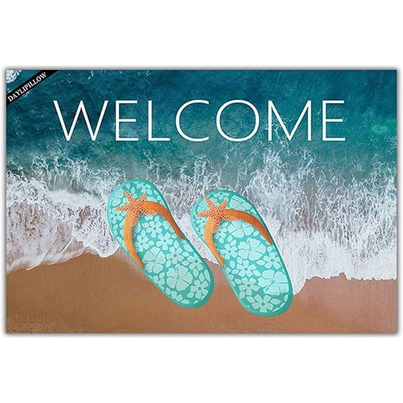 Floor Rug Doormat Welcome Mat Flip Flops Welcome Door Mat,Ocean Sea Beach Blue Door Mats Kitchen Floor Bath Entrance Rug Mat Doormats 24x16.