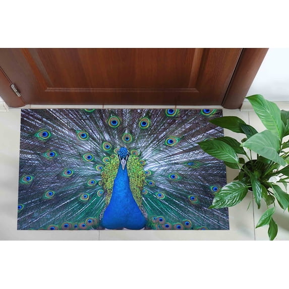 Floor Rug, Entryway Rugs, Peacock Rugs, Front Door Rug, Blue Rug, Animal Rugs, Non-Slip Carpet Rug, Classic Rug, Luxury Rug, Rugs, 1.7'x2.3' - 50x70 cm