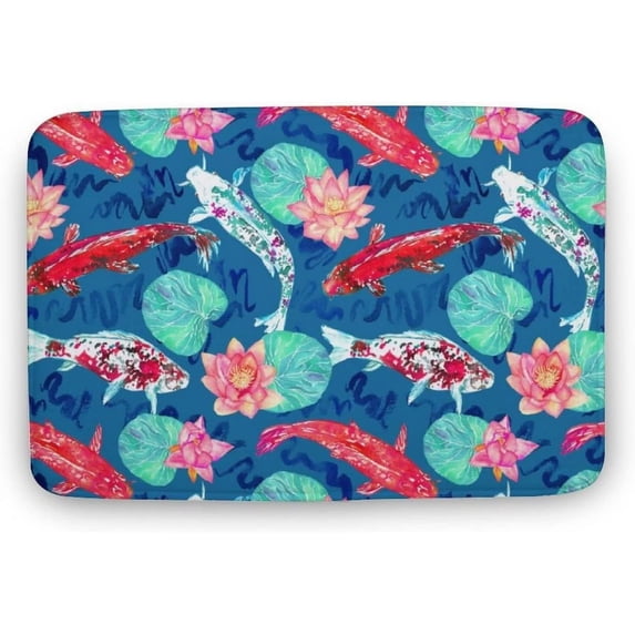 Floor Rug Funny Bathroom Doormats, Bluefish Lotus Leaf Entrance Doormats Indoor Non-Slip Front Door Mat Bath Mat Absorbent Door Mats for Kitchen Bedroom Floor Mats 16"×24"
