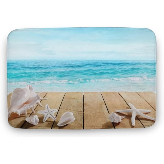 Floor Rug Funny Bathroom Rug, Sea Shells Starfish Bath Mat Non Slip & Absorbent Door Mats for Kitchen Sink, Entrance 30x17.