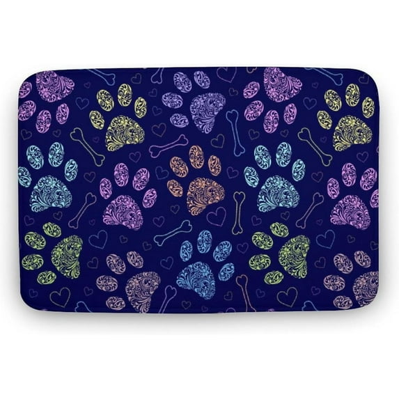Floor Rug Funny Bathroom Rugs Floral Animal Paw Print Blue Non Slip Bath Rug Thick Extra Soft Water Absorbent Bath Mat Washable Shower Mat Floor Mats for Bathroom Floor Tub 16"×24"