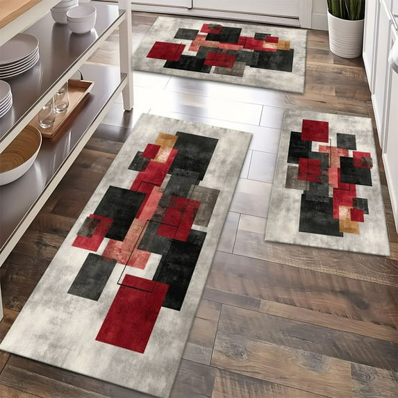 Floor Rugs Sets 3 Piece with Runner, Farmhouse Kitchen Rugs and Mats Non Skid Washable Runner Rug for Kitchen Sink Laundry