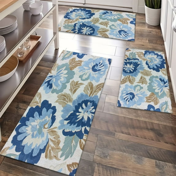 Floor Rugs Sets 3 Piece with Runner, Farmhouse Kitchen Rugs and Mats Non Skid Washable Runner Rug for Kitchen Sink Laundry