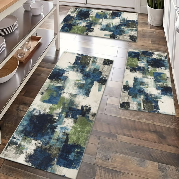 Floor Rugs Sets 3 Piece with Runner, Farmhouse Kitchen Rugs and Mats Non Skid Washable Runner Rug for Kitchen Sink Laundry
