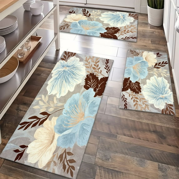 Floor Rugs Sets 3 Piece with Runner, Farmhouse Kitchen Rugs and Mats Non Skid Washable Runner Rug for Kitchen Sink Laundry