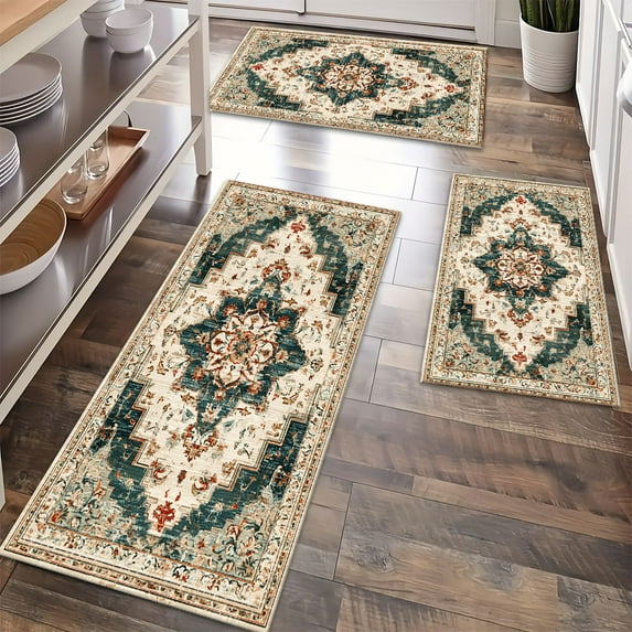 Floor Rugs Sets 3 Piece with Runner, Farmhouse Kitchen Rugs and Mats Non Skid Washable Runner Rug for Kitchen Sink Laundry