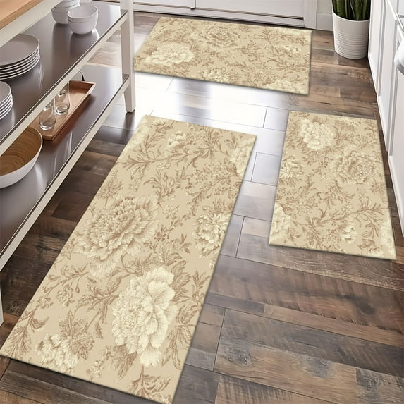 Floor Rugs Sets 3 Piece with Runner, Farmhouse Kitchen Rugs and Mats Non Skid Washable Runner Rug for Kitchen Sink Laundry