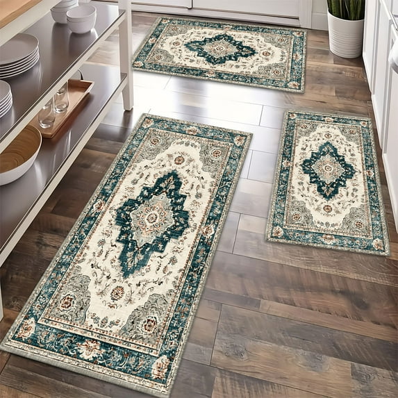 Floor Rugs Sets 3 Piece with Runner, Farmhouse Kitchen Rugs and Mats Non Skid Washable Runner Rug for Kitchen Sink Laundry