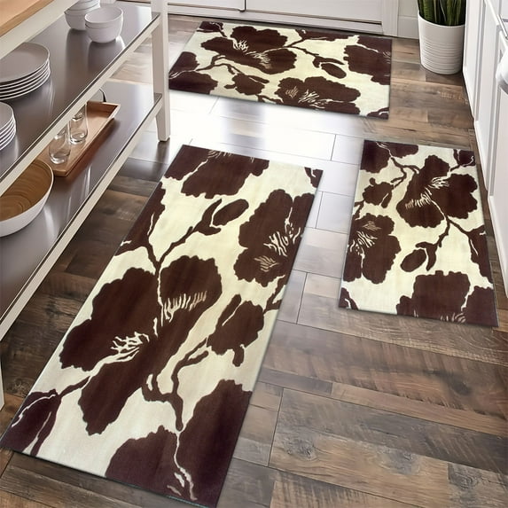 Floor Rugs Sets 3 Piece with Runner, Farmhouse Kitchen Rugs and Mats Non Skid Washable Runner Rug for Kitchen Sink Laundry