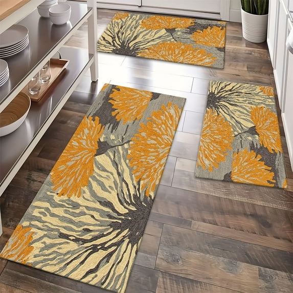 Floor Rugs Sets 3 Piece with Runner, Farmhouse Kitchen Rugs and Mats Non Skid Washable Runner Rug for Kitchen Sink Laundry
