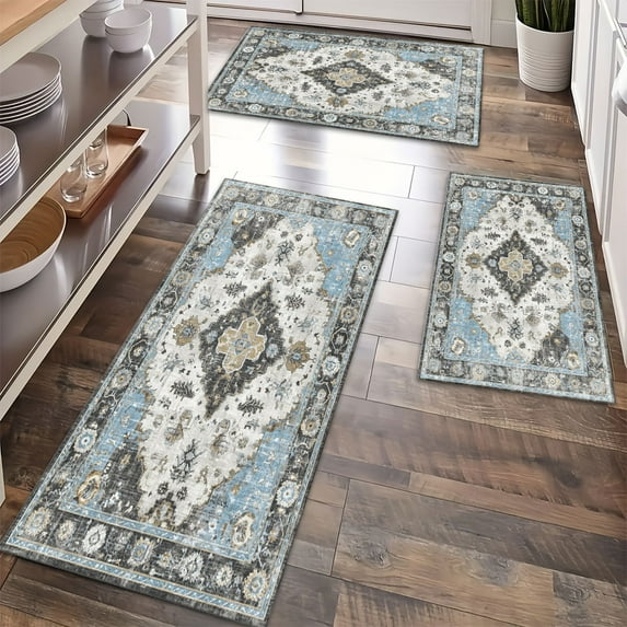 Floor Rugs Sets 3 Piece with Runner, Farmhouse Kitchen Rugs and Mats Non Skid Washable Runner Rug for Kitchen Sink Laundry