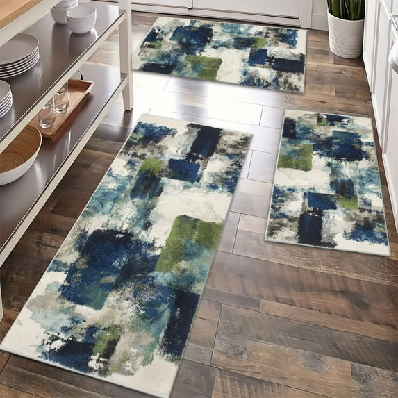 Floor Rugs Sets 3 Piece with Runner, Farmhouse Kitchen Rugs and Mats Non Skid Washable Runner Rug for Kitchen Sink Laundry