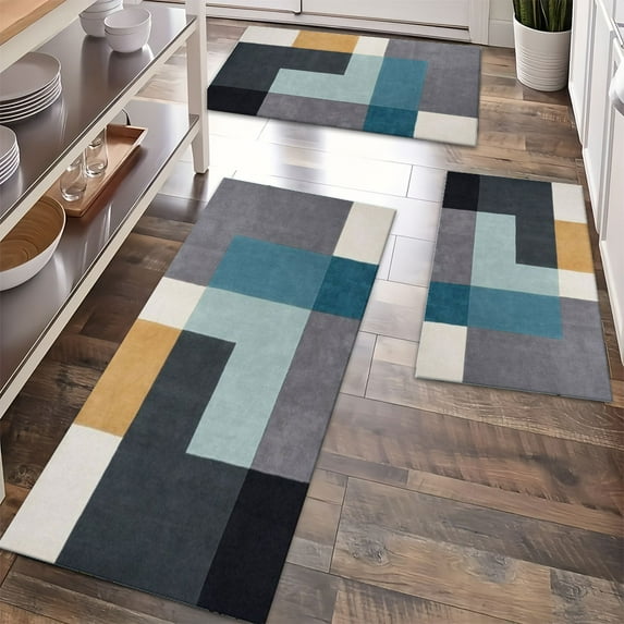 Floor Rugs Sets 3 Piece with Runner, Farmhouse Kitchen Rugs and Mats Non Skid Washable Runner Rug for Kitchen Sink Laundry