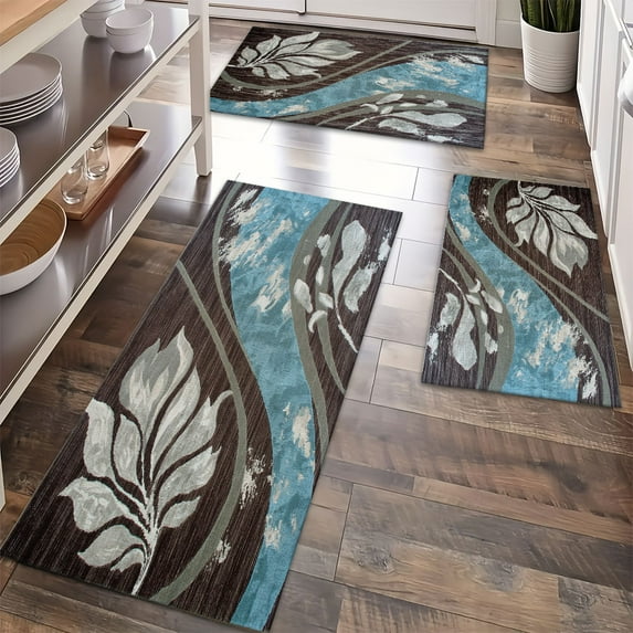 Floor Rugs Sets 3 Piece with Runner, Farmhouse Kitchen Rugs and Mats Non Skid Washable Runner Rug for Kitchen Sink Laundry