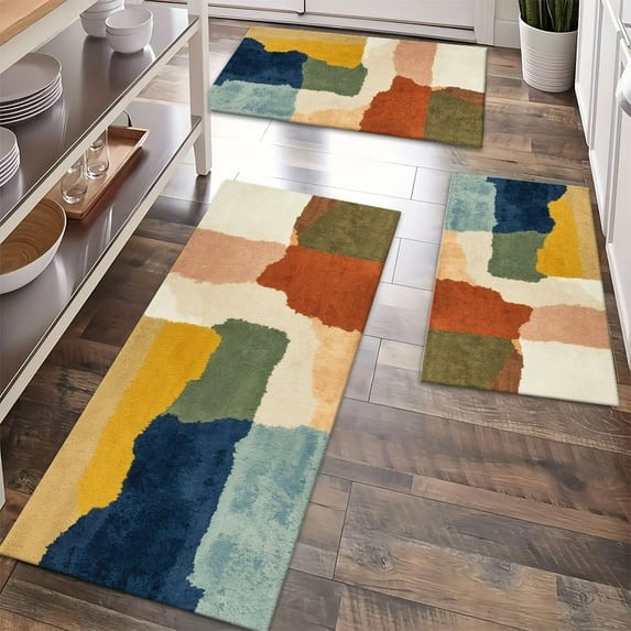 Floor Rugs Sets 3 Piece with Runner, Farmhouse Kitchen Rugs and Mats Non Skid Washable Runner Rug for Kitchen Sink Laundry