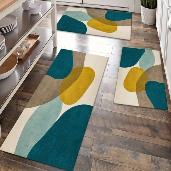 Floor Rugs Sets 3 Piece with Runner, Farmhouse Kitchen Rugs and Mats Non Skid Washable Runner Rug for Kitchen Sink Laundry