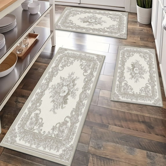 Floor Rugs Sets 3 Piece with Runner, Farmhouse Kitchen Rugs and Mats Non Skid Washable Runner Rug for Kitchen Sink Laundry