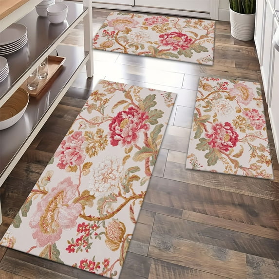 Floor Rugs Sets 3 Piece with Runner, Farmhouse Kitchen Rugs and Mats Non Skid Washable Runner Rug for Kitchen Sink Laundry