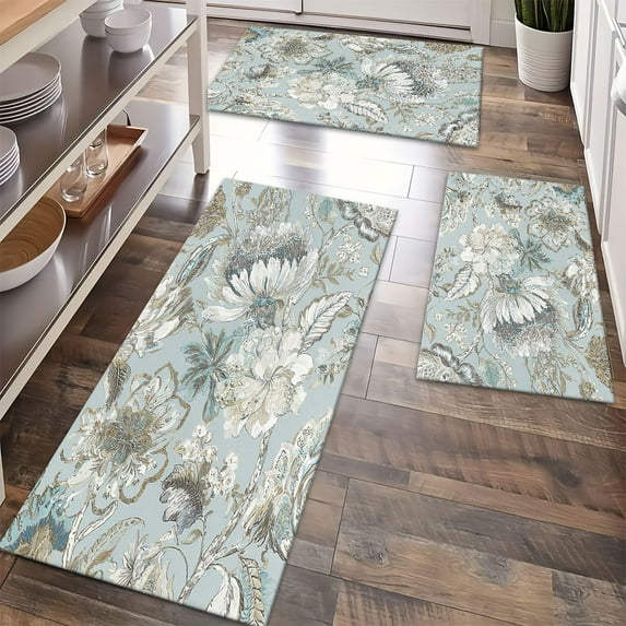 Floor Rugs Sets 3 Piece with Runner, Farmhouse Kitchen Rugs and Mats Non Skid Washable Runner Rug for Kitchen Sink Laundry