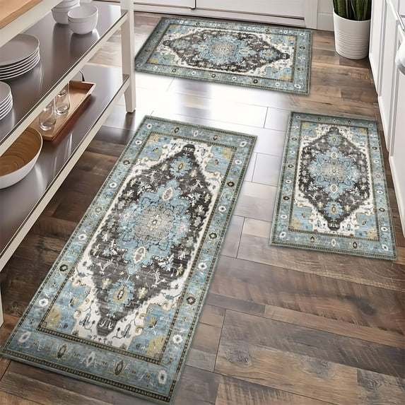 Floor Rugs Sets 3 Piece with Runner, Farmhouse Kitchen Rugs and Mats Non Skid Washable Runner Rug for Kitchen Sink Laundry