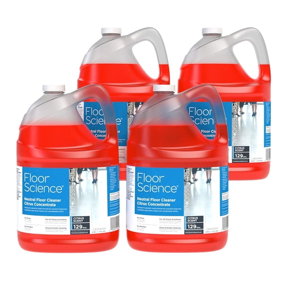 Floor Science Professional Neutral Floor Cleaner, Deep & Gentle Cleaning with No Residue or Rinse Required, Citrus Scent, Concentrate, 1-Gallon