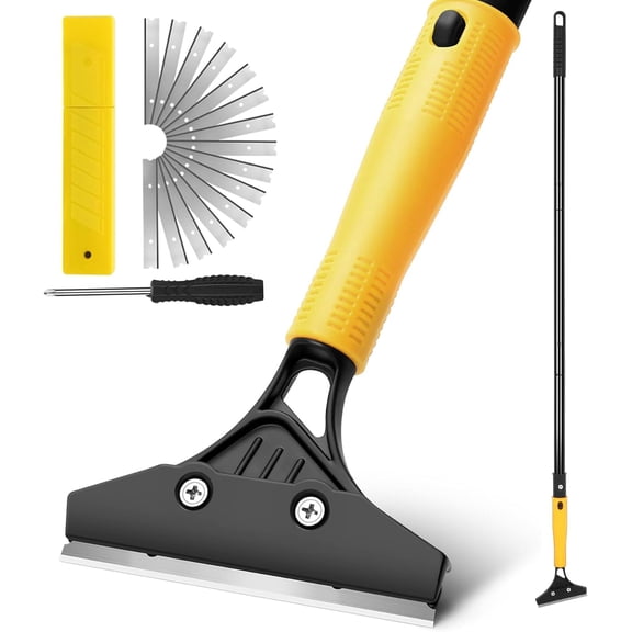 Floor Scraper with 45.7” Long Handle, 4 Inch Razor Blade Scraper with 10PCS Extra Metal Blades,Paint Scrapers for Cleaning Wall Glass Tile Floor Paint Gum Stains Stickers Linoleum