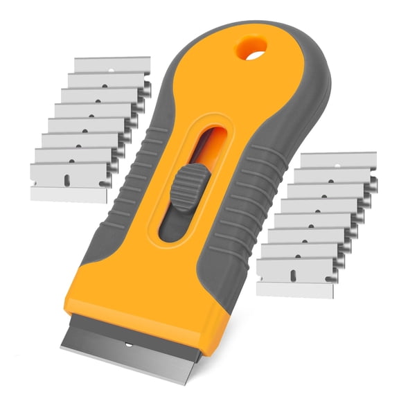 Floor Scraper Heavy Duty, 4" Wide Razor Blade Scraper Tool with 45.7" Long Handle, 10PCS Extra Metal Blades, Scraper for Cleaning Glass Wall Gum Paint Tile Glue Linoleum Sturdy Durable