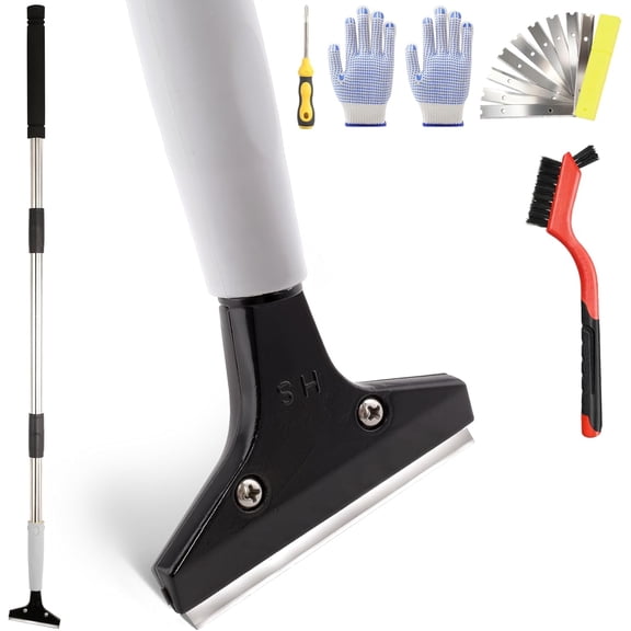 Floor Scraper Heavy Duty Long Handle,61in 4"Razor Blade Floor Scraper Adjustable with 10PCS Extra Metal Blades Paint Scraper for Cleaning Stickers Gum Glass Wall Tile Linoleum Stove Top