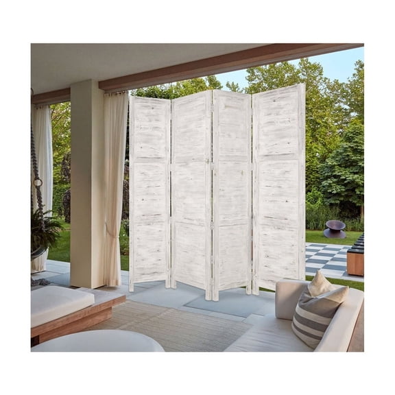 Floor Screen 4 Panel - Solid Wood Room Divider - Washed Green Finish