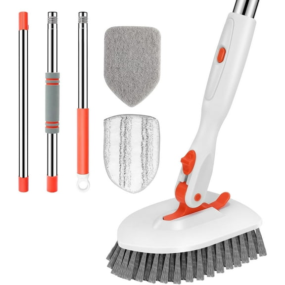 Floor Scrub Brush, 3-In-1 Tile Tub Floor Scrubber with 52-inch Adjustable Long Handle Shower Cleaner and 3 Detachable Replacement Brush Heads for Cleaning Bathroom Kitchen Walls Tub Tile