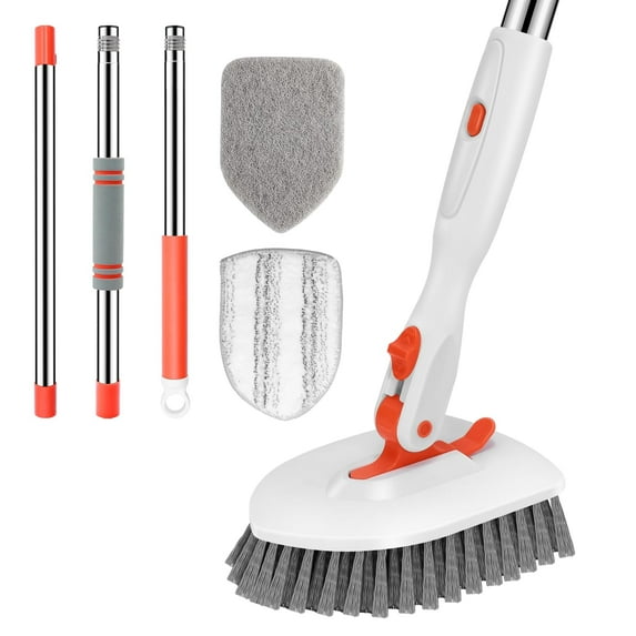 Floor Scrub Brush, 3-In-1 Tile Tub Floor Scrubber with 52-inch Adjustable Long Handle Shower Cleaner Brush and 3 Detachable Replacement Brush Heads for Cleaning Bathroom Kitchen Walls Tub Tile