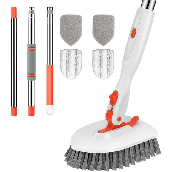 Floor Scrub Brush, 3-in-1 Tile Tub Scrubber Brush with 52 inch Long Handle, for Cleaning Bathroom Kitchen Bathtub