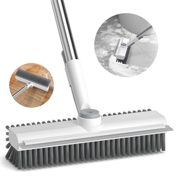 Floor Scrub Brush, Floor Scrubber Brush with Long Handle, 2 in 1 Multi-Purpose Tile Cleaning Brush, Stiff Bristles Cleaning Brushe for Tile, Grout, Deck, Kitchen, Shower Floor