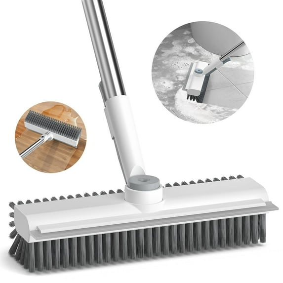 Floor Scrub Brush, Floor Scrubber Brush with Long Handle, 2 in 1 Multi-Purpose Tile Cleaning Brush, Stiff Bristles Cleaning Brushe for Tile, Grout, Deck, Kitchen, Shower Floor